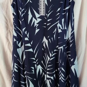 JM Collection Navy and White Palm Frond Print Dress